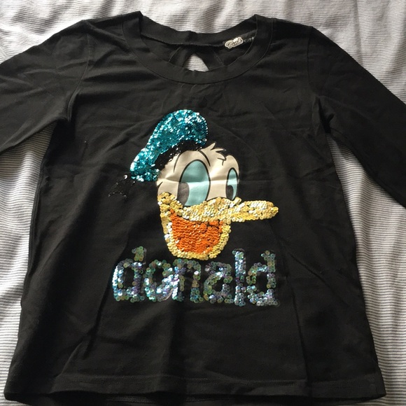7/8 sleeve black Donald Duck T-shirt, size S/M - Picture 2 of 4